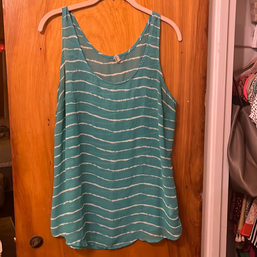 Lightweight teal and white striped tank top